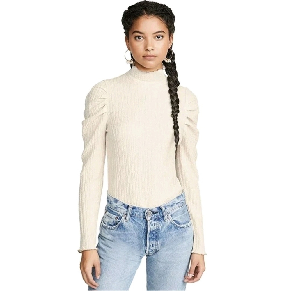 FREE PEOPLE Ela Mock Neck Puff Sleeve Long Sleeve Top Blouse Ivory XS